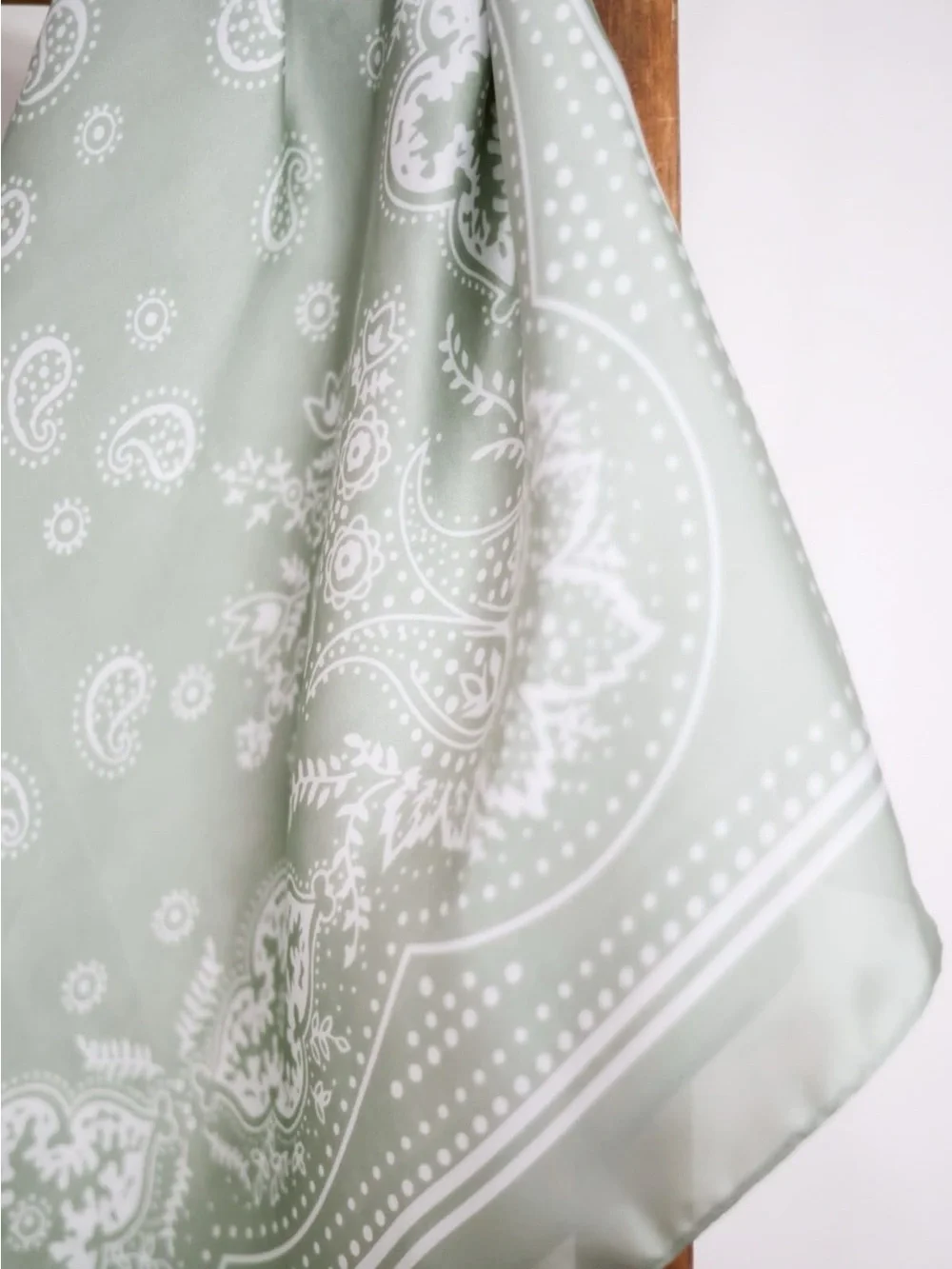 New Bandana Scarf Light Sage Green Paisley Silk like multi use Super stylish